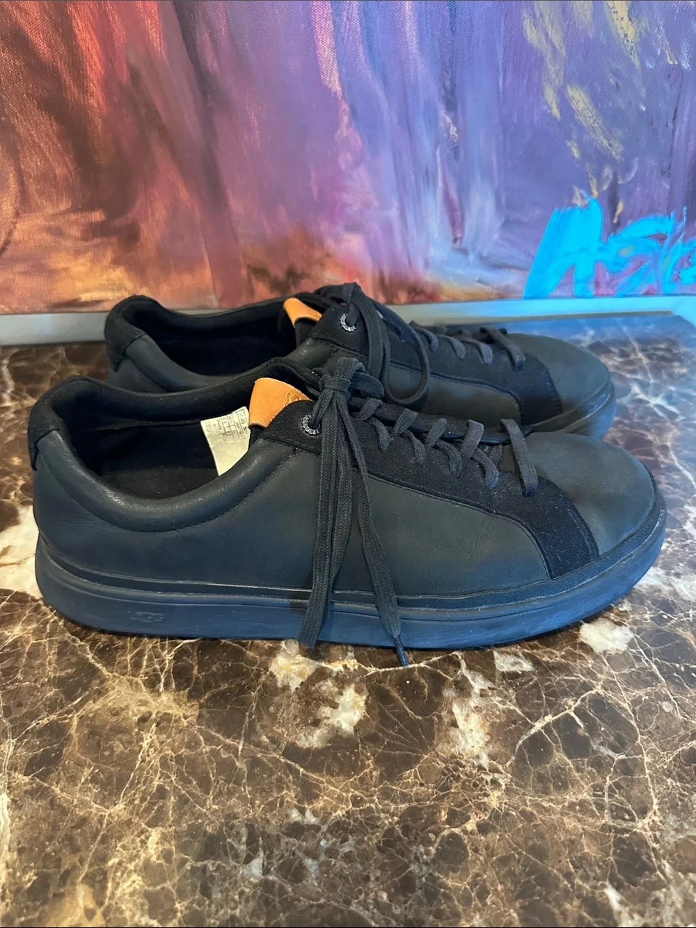 UGG Men's Black Suede & Leather Lace-Up Sneakers with Tan Tongue Tab